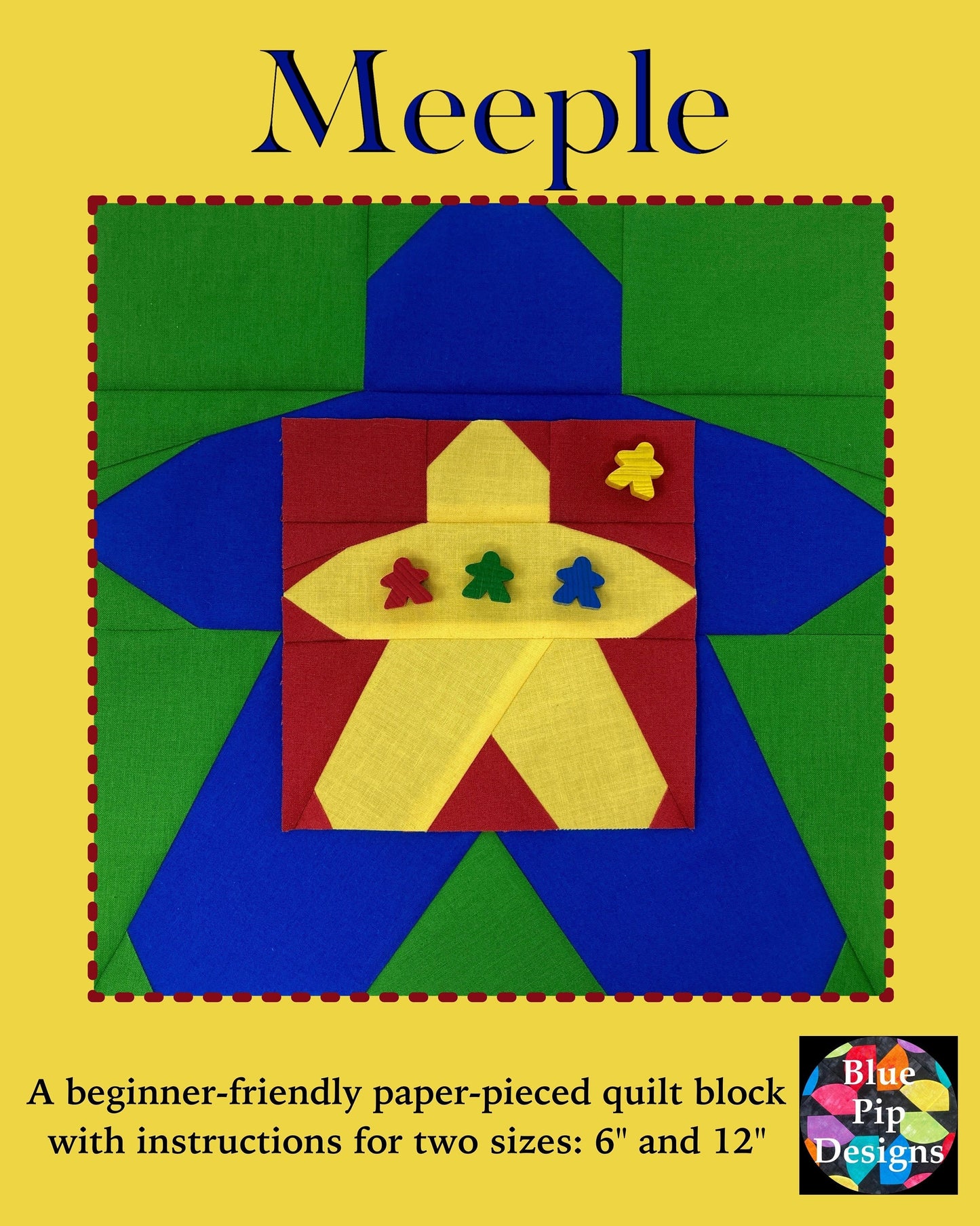 Meeple Game Night Paper Pieced Quilt Block (FPP) (PDF Pattern)