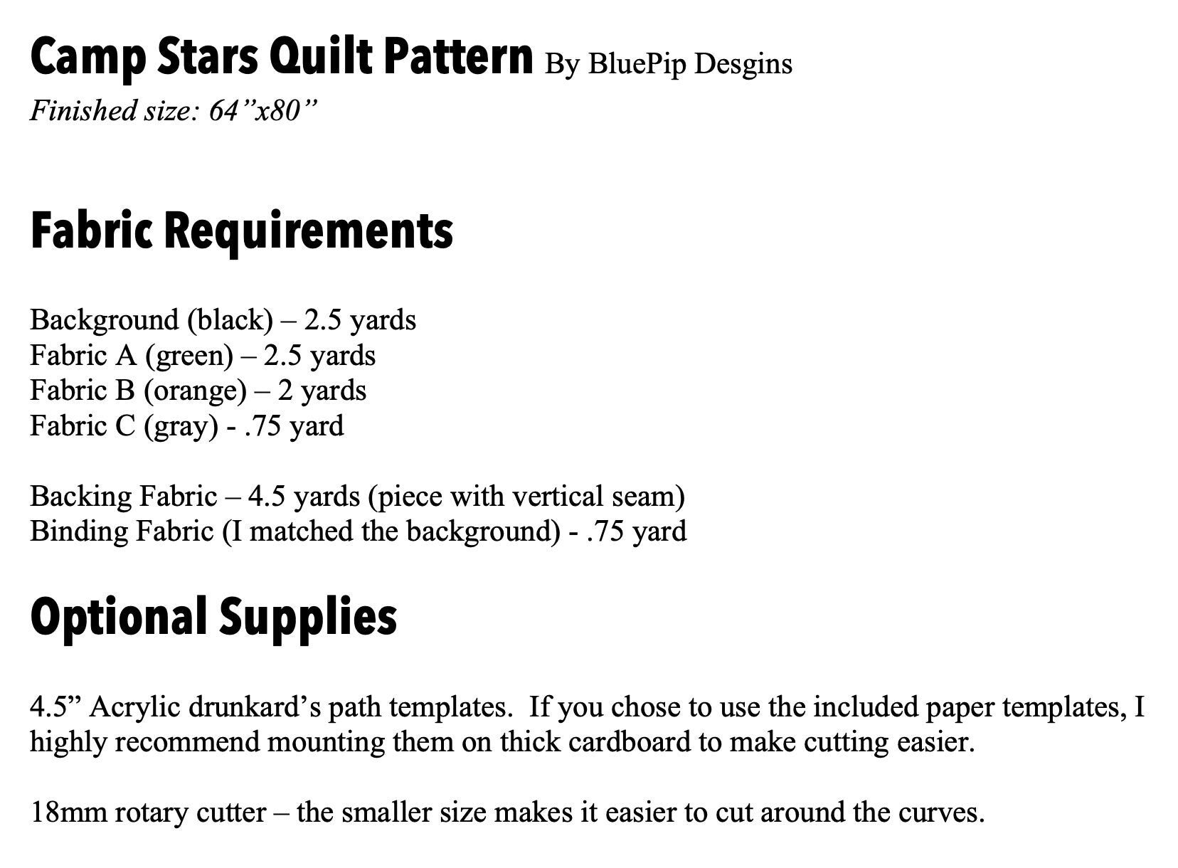 Camp Stars Modern Quilt Pattern (PDF)